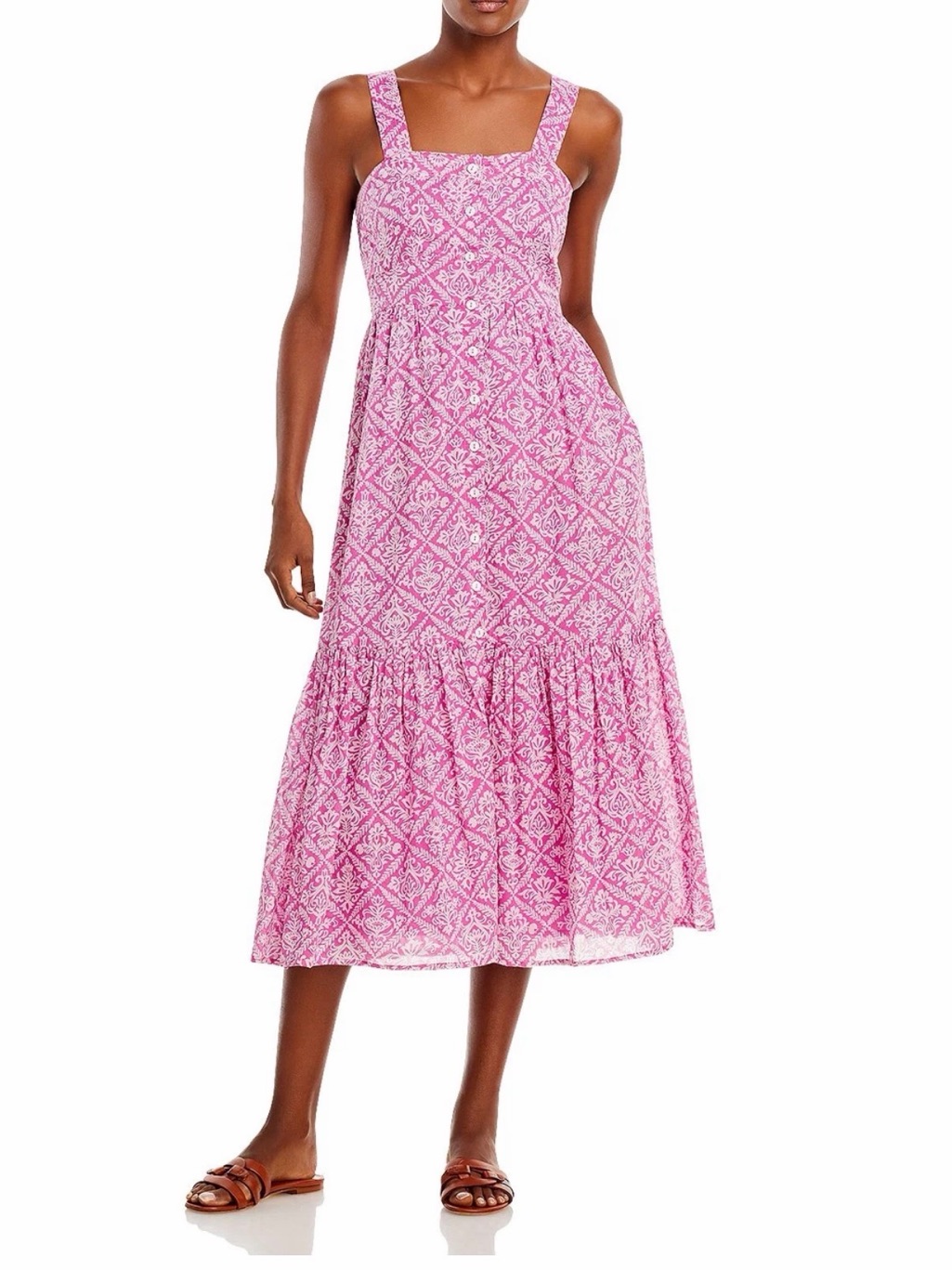 Banjanan Womens Helena Sleeveless Midi Dress Sachet Pink Size M Pink Square-Neck